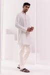 Devnaagri_Ivory Cotton Silk Blend Embroidery Thread Kurta With Pant _Online_at_Aza_Fashions