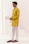 Devnaagri_Yellow Cotton Silk Blend Embroidery Dori Tonal Kurta With Pant _Online_at_Aza_Fashions