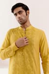 Buy_Devnaagri_Yellow Cotton Silk Blend Embroidery Dori Tonal Kurta With Pant _Online_at_Aza_Fashions