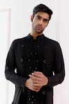 Buy_Devnaagri_Black Cotton Silk Blend Embroidery Tonal Geometric Kurta With Pant _Online_at_Aza_Fashions