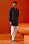 Devnaagri_Blue Cotton Silk Blend Embroidery Thread Full Sleeve Kurta With Pant _Online_at_Aza_Fashions