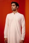 Shop_Devnaagri_Ivory Cotton Silk Blend Plain Pintuck Pattern Straight Kurta With Pant _Online_at_Aza_Fashions