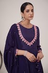 Shop_Hirika & Dhruti_Purple Chanderi, Cotton, Organza Tulip Embroidered Pleated Anarkali Pant Set _at_Aza_Fashions