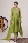 Buy Hirika & Dhruti Green Organza, Cotton Pearls, Sequins, Paisley Embroidered Anarkali Pant Set at Aza Fashions Buy_Hirika & Dhruti_Green Organza, Cotton Pearls, Sequins, Paisley Embroidered Anarkali Pant Set _at_Aza_Fashions