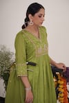 Shop Hirika & Dhruti Green Organza, Cotton Pearls, Sequins, Paisley Embroidered Anarkali Pant Set at Aza Fashions Shop_Hirika & Dhruti_Green Organza, Cotton Pearls, Sequins, Paisley Embroidered Anarkali Pant Set _at_Aza_Fashions