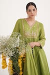 Hirika & Dhruti Green Organza, Cotton Pearls, Sequins, Paisley Embroidered Anarkali Pant Set Online at Aza Fashions Hirika & Dhruti_Green Organza, Cotton Pearls, Sequins, Paisley Embroidered Anarkali Pant Set _Online_at_Aza_Fashions