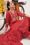 Hirika&Dhruti_Red Anarkali Gajji Silk Embroidery Sequin Pearls Paisley Pant Set  _Online_at_Aza_Fashions