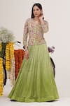 Buy_Hirika&Dhruti_Green Silk Chanderi Embroidery Bloom Jacket Blouse With Lehenga _at_Aza_Fashions