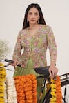Hirika&Dhruti_Green Silk Chanderi Embroidery Bloom Jacket Blouse With Lehenga _Online_at_Aza_Fashions