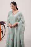 Shop_Hirika & Dhruti_Green Silk, Cotton, Organza Sequins, Pearls, Floral Garden Kurta Pant Set _at_Aza_Fashions
