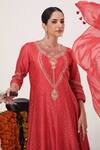 Shop_Hirika & Dhruti_Red Silk, Chanderi, Cotton, Organza Zari Round Zardosi Work Anarkali Pant Set _at_Aza_Fashions