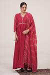 Buy Hirika & Dhruti Pink Chanderi, Organza Mirrors, Tassels V-neck Embroidered Anarkali With Dupatta at Aza Fashions Buy_Hirika & Dhruti_Pink Chanderi, Organza Mirrors, Tassels V-neck Embroidered Anarkali With Dupatta _at_Aza_Fashions