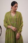 Shop_Hirika&Dhruti_Green Anarkali Malai Chanderi Embroidered Pleated With Dupatta  _at_Aza_Fashions