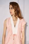 Buy_Kressa_Pink Dupion Silk Hand V Neck Motif Top And Flared Pant Set _Online_at_Aza_Fashions