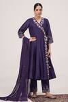 Buy Hirika & Dhruti Purple Silk, Cotton, Organza Gota Patti V-neck Chanderi Angarkha Pant Set at Aza Fashions Buy_Hirika & Dhruti_Purple Silk, Cotton, Organza Gota Patti V-neck Chanderi Angarkha Pant Set _at_Aza_Fashions