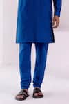 Devnaagri_Blue Cotton Silk Blend Plain Pintuck Pattern Kurta With Churidar _at_Aza_Fashions