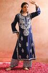 Buy_House of Chikankari_Blue Rayon Hand Embroidered Chikankari Sabiya Kurta And Palazzo Set  _at_Aza_Fashions