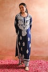 House of Chikankari_Blue Rayon Hand Embroidered Chikankari Sabiya Kurta And Palazzo Set  _Online_at_Aza_Fashions