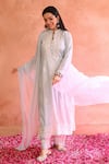 Buy_House of Chikankari_Blue Chanderi Hand Embroidered Chikankari Thread Ifrah Kurta Set  _at_Aza_Fashions