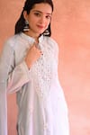 House of Chikankari_Blue Chanderi Hand Embroidered Chikankari Thread Ifrah Kurta Set  _at_Aza_Fashions