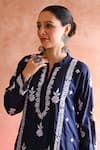 House of Chikankari_Blue Chanderi Hand Embroidered Chikankari Thread Aabis Kurta Set  _at_Aza_Fashions