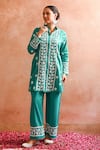 Buy_House of Chikankari_Green Cotton Hand Embroidered Chikankari Iram Kurta And Pant Set  _at_Aza_Fashions