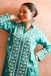 House of Chikankari_Green Cotton Hand Embroidered Chikankari Iram Kurta And Pant Set  _Online_at_Aza_Fashions