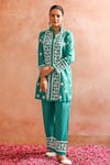 Shop_House of Chikankari_Green Cotton Hand Embroidered Chikankari Iram Kurta And Pant Set  _Online_at_Aza_Fashions