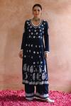 Buy_House of Chikankari_Blue Cotton Hand Embroidered Chikankari Rabt Anarkali And Pant Set _at_Aza_Fashions