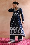 House of Chikankari_Blue Cotton Hand Embroidered Chikankari Rabt Anarkali And Pant Set _Online_at_Aza_Fashions