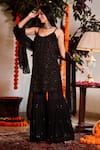 Buy_House of Chikankari_Black Georgette Hand Embroidered Chikankari Dia Kurta Gharara Set  _at_Aza_Fashions