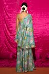 Shop_Chrkha_Green Chanderi Silk Printed Peacock Asymmetric Kaftan And Flared Pant Set _at_Aza_Fashions