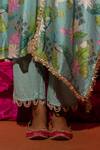 Chrkha_Green Chanderi Silk, Cotton Embroidery, Pearls V-neck Flower Print Kurta Set _Online_at_Aza_Fashions
