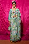 Buy_Chrkha_Green Chanderi Silk, Linen Pearls Printed Saree With Unstitched Blouse Fabric _at_Aza_Fashions