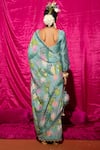 Shop_Chrkha_Green Chanderi Silk, Linen Pearls Printed Saree With Unstitched Blouse Fabric _at_Aza_Fashions