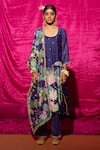 Buy_Chrkha_Purple Cotton, Chanderi Silk Pearls, Peacock Placement Print A-line Kurta Set _at_Aza_Fashions