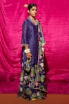 Buy_Chrkha_Purple Chanderi Silk Printed Floral Shawl Collar Sequin Embroidered Kurta Set _Online_at_Aza_Fashions