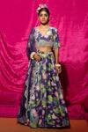 Buy_Chrkha_Purple Chanderi Silk, Organza Pearls, Sequins Lotus And Peacock Print Lehenga Set _at_Aza_Fashions