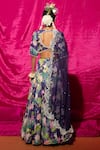 Shop_Chrkha_Purple Chanderi Silk, Organza Pearls, Sequins Lotus And Peacock Print Lehenga Set _at_Aza_Fashions