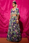 Buy_Chrkha_Purple Chanderi Silk, Organza Pearls, Sequins Lotus And Peacock Print Lehenga Set _Online_at_Aza_Fashions