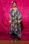 Buy_Chrkha_Purple Chanderi Silk Printed Floral V Neck Botanical Kurta Set _at_Aza_Fashions