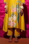 Buy_Chrkha_Yellow Chanderi Silk Printed Floral Round Placement A-line Kurta Set _Online_at_Aza_Fashions