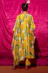 Shop_Chrkha_Yellow Chanderi Silk, Cotton Pearls V-neck Blossom Print Kurta Set _at_Aza_Fashions