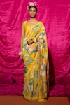 Buy_Chrkha_Yellow Chanderi Silk Printed Floral Saree With Unstitched Blouse Fabric _at_Aza_Fashions