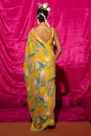 Shop_Chrkha_Yellow Chanderi Silk Printed Floral Saree With Unstitched Blouse Fabric _at_Aza_Fashions