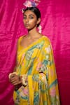 Buy_Chrkha_Yellow Chanderi Silk Printed Floral Saree With Unstitched Blouse Fabric _Online_at_Aza_Fashions