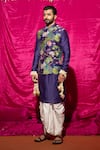 Shop_Chrkha_Purple Chanderi Silk Printed Floral Pattern Nehru Jacket With Kurta Set _Online_at_Aza_Fashions