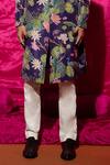 Chrkha_Purple Chanderi Silk Printed Floral Pattern Sherwani And Pant Set _Online_at_Aza_Fashions