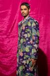 Shop_Chrkha_Purple Chanderi Silk Printed Floral Pattern Sherwani And Pant Set _Online_at_Aza_Fashions