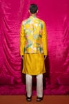 Shop_Chrkha_Yellow Chanderi Silk Printed Floral Kurta Set With Nehru Jacket _at_Aza_Fashions